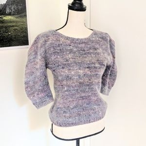 Lavender angora puff sleeve sweater top L